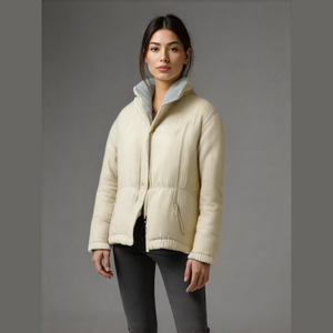 Vintage Henri Charles Colsenet Swiss White Striped Down Jacket Woman’s 38 VGUC